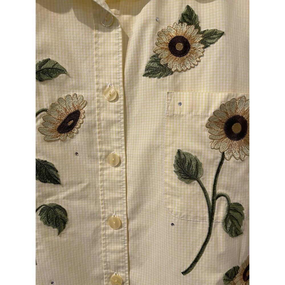 Drapers And Damons Plus 1X Women's Yellow & White Check Blouse-Sunflowers - Picture 3 of 9